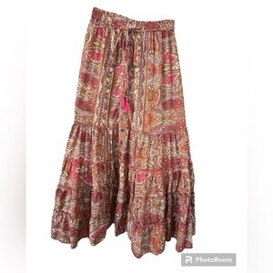 Moda Market tiered paisley cottage maxi skirt western elastic waist orange